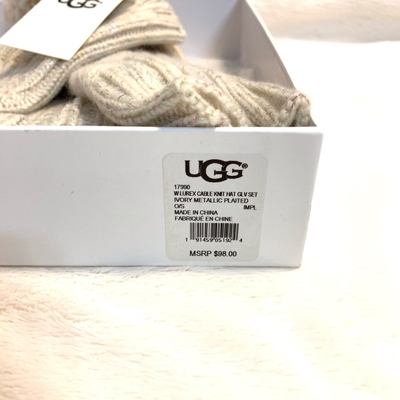 UGG Metallic Cream Knit Hat and Glove Set! - Picture 3 of 13